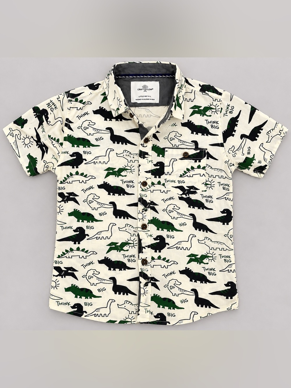 Craft + Flow Boys Size 6 Dinosaur Think Big Button Up Shirt